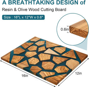 Planche à découper en bois d'olivier écologique et résine, durable et éco-responsable, 16x12 pouces - Product Image 3
