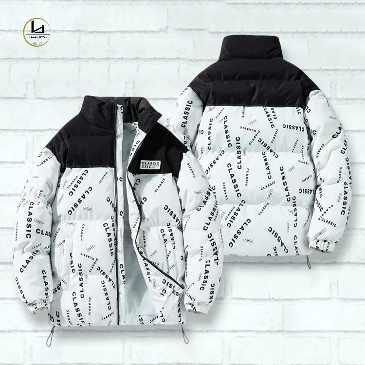 Hot sale casual fashion winter down jacket coat men customized logo print bubble puffer jacket letter puffer jacket goose down
