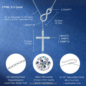 Perhiasan Fashion Kristen Religius Perak 925, Kalung Liontin Salib Infinity & Iman Harapan Berhiaskan Moissanite Bulat untuk Wanita - Product Image 4