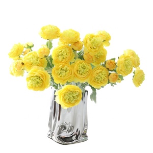 JCF339 Decoraciones de Boda Flores Artificiales Flores de Seda Peonías Artificiales <span class=keywords><strong>Tallo</strong></span> Flocado 3 Cabezas Ranúnculos - Product Image 4