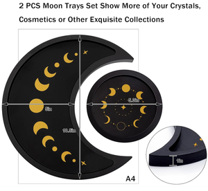 صينية خشبية على شكل هلال، طقم حامل كريستال للعرض وتخزين الأحجار، منظم قمري لمستلزمات ويكا والزيوت العطرية والصخور وطاولة المذبح - Product Image 3