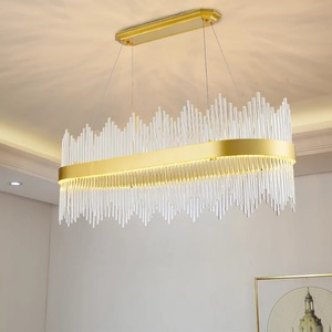 Lampadario ellittico dorato lucido JC LIGHTING, <span class=keywords><strong>lampada</strong></span> a sospensione con asta in vetro <span class=keywords><strong>trasparente</strong></span> per reception di saloni, negozi e ristoranti. - Product Image 4