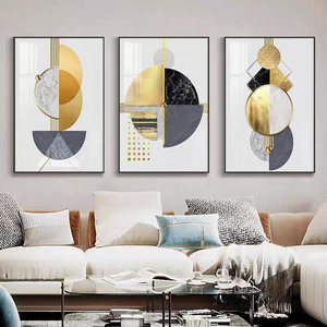Sofà moderno di lusso astratto geometrico decorazione per la casa <span class=keywords><strong>Poster</strong></span> in lamina d'oro decorazione da parete soggiorno trittico di cristallo di porcellana - Product Image 2