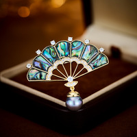 Broche de style chinois rétro pour femmes broches accessoires mode coquille d'ormeau perle ventilateur broche