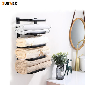 رف مناشف حمام عصري أسود غير لامع بخمس طبقات وحامل للمناشف - Product Image 1