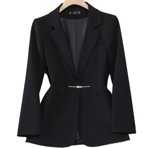 Women's Blazer Gray Blue Solid Color Slim Fit Polyester Fiber 96 Spandex 4 Worsted Commuting Wear - Product Image 5