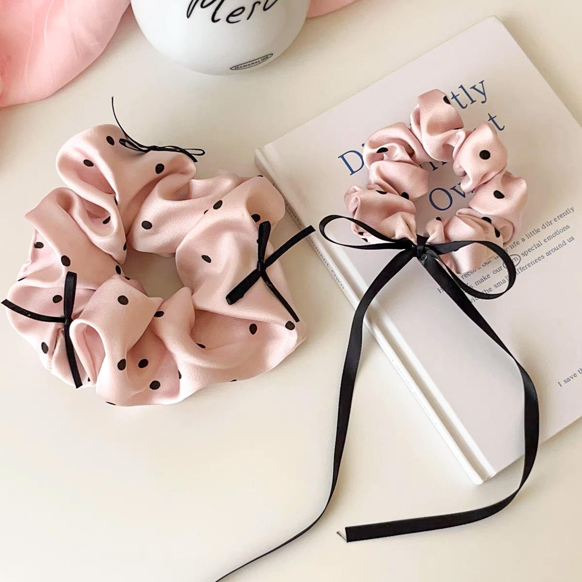 Cute Pastel Ponytail Holder Pink Blue Fabric Bow Elastic Hair Tie