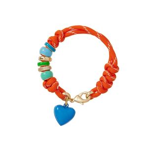 เครื่องประดับแฟชั่นรูปหัวใจสีสันสดใสสร้อยข้อมือเชือกไนล่อนถักปรับได้พวงกุญแจกระเป๋าเสน่ห์ - Product Image 4