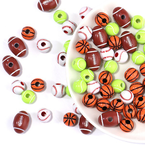 50 piezas/bolsa de cuentas acrílicas de pelota deportiva para pulseras, dijes de fútbol, baloncesto, rugby, varios tipos de cuentas sueltas para la fabricación de joyas - Product Image 3