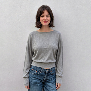 Sexy Grey <b>Sheer</b> Knit Backless Top with Chain Detail Long Sleeve Loose Fit Perspective <b>Cover</b> <b>Up</b> Fashion Casual Blouse - Product Image 2