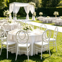 Chaise Chiavari empilable en résine blanche Phoenix, élégante chaise à double anneau de dossier pour mariage en plein air, banquet, restauration