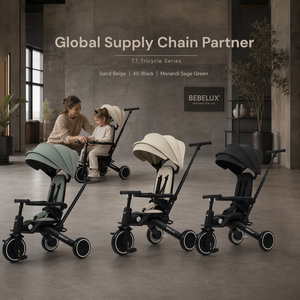 Tricycle enfant <span class=keywords><strong>BEBELUX</strong></span> 8 en 1 personnalisé ODM, conforme REACH, mobilité urbaine haute performance, conversion sans outils, pliable, en alliage d'aluminium, garantie 1 an - Product Image 2