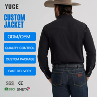 Chemises de cowboy pour hommes YUCE personnalisées OEM, manches vintage, veste en jean boutonnée avec poche centrale