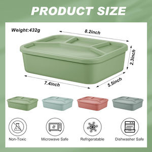 กล่องข้าวเบนโตะซิลิโคน4ช่องพร้อมฝาภาชนะเก็บอาหารที่ให้ความร้อนและเข้าไมโครเวฟได้สำหรับผู้ใหญ่และเด็ก - Product Image 5