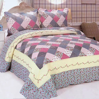 Ensemble de couette en coton à motifs floraux avec oreiller, 3 pièces, réversible, doux, à carreaux, couvre-lit floral