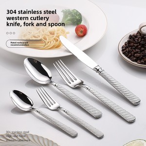 Ensemble de couteaux et fourchettes à steak haut de gamme en acier inoxydable 304, design moderne et minimaliste, finition miroir, avec corde en chanvre, pour le marché international - Product Image 3