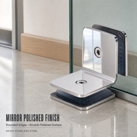 Pince à verre en acier inoxydable à 90 degrés avec joint en caoutchouc antidérapant pour salle de bain et cloison de bureau – Quincaillerie de fixation de verre