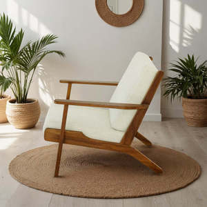 Sillón Moderno Connor de Madera Maciza con Detalles en Lino, Color Crema, Ecológico, para Sala de Estar, Dormitorio, Comedor, Oficina en Casa - Product Image 3