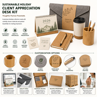 Kit de Escritorio Personalizado y Sostenible para Apreciación al Cliente en Días Festivos, con Tapete de Fieltro, Vaso, Cuaderno de Corcho, Portalápices y Tarjeta
