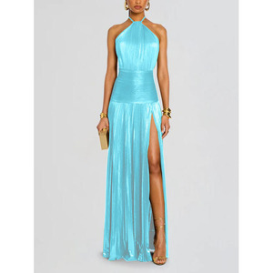 Abito <span class=keywords><strong>da</strong></span> <span class=keywords><strong>sera</strong></span> lungo metallizzato plissettato <span class=keywords><strong>con</strong></span> scollo all'americana, senza maniche, <span class=keywords><strong>con</strong></span> schiena scoperta e <span class=keywords><strong>spacco</strong></span> sulla coscia, dalla taglia XS alla 2XL - Product Image 5