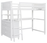 Lit superposé double avec bureau et commode, lit superposé en bois double avec tiroirs de rangement et étagères pour enfants adolescents adultes