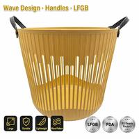 Panier à linge moderne en plastique de 30 cm, jaune moutarde, avec poignée à découpe ondulée, pour rangement de vêtements et jouets, vente en gros usine