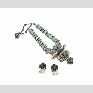 Elegant 2 Tone Plated Pota Stone <b>Long</b> Necklace Set for Women Traditional Ethnic Jewelry for Wedding & Festive Wear - Product Image 2