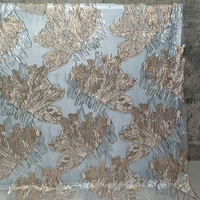 Tissu Jacquard 3D pour Robe Femme 51% Nylon 49% Soie Dentelle Dorée Motifs Floraux Relief Métallique Anti-Plis Léger JSW-326