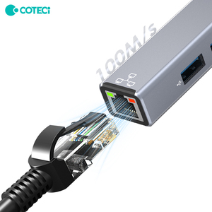 Coteci Nhôm Di Động Multiport 4 <span class=keywords><strong>Prot</strong></span> Loại C <span class=keywords><strong>USB</strong></span> C Docking Station Du Lịch Hub <span class=keywords><strong>USB</strong></span> 3.0 Hub 4 Cổng Với RJ45 Ethernet Bộ Chuyển Đổi - Product Image 4