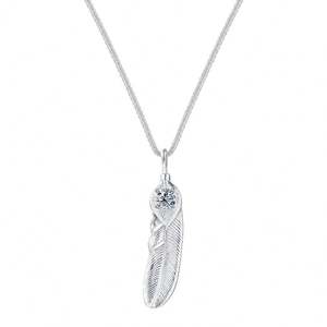 Collier en argent sterling S925 avec moissanite, collier tendance avec pendentif en forme de plume - Product Image 1
