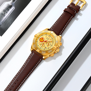 Reloj cronógrafo redondo para hombre, correa de cuero de lujo, reloj de cuarzo resistente al agua 30M, relojes al por mayor - Product Image 1