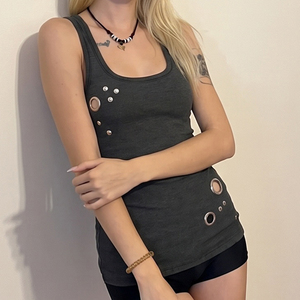 Women's Metal Ring <b>Patchwork</b> Knit Camisole Tank <b>Top</b> Sleeveless Slim Fit Y2K Street Style Casual Fashion Vest - Product Image 2