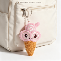 Porte-clés en peluche en forme de crème glacée personnalisé OEM/ODM, breloques de sac en peluche de crème glacée de dessin animé, porte-clés souple de petite taille en forme de crème glacée