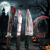 Couteau à sang artificiel réaliste en plastique pour Halloween, 30-31 cm, pour fête d'horreur, jeu de rôle et accessoire de costume d'Halloween