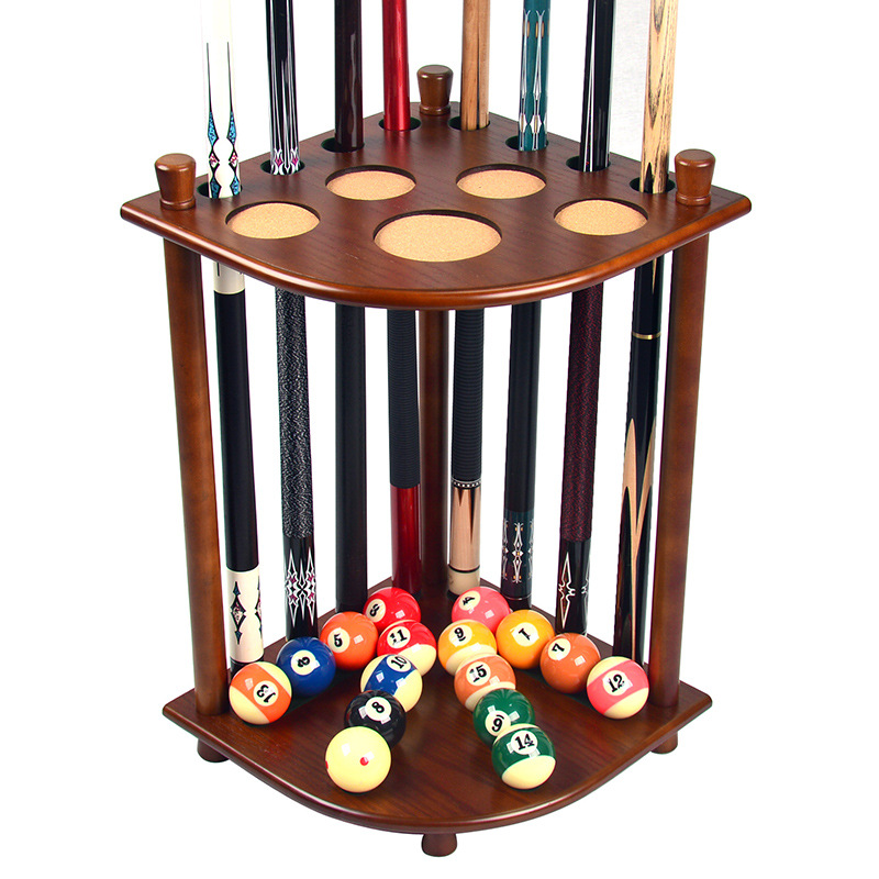 PetHot Wooden Pool Snooker Cue Rack Billiard Corner Stand 8 Cues Ball