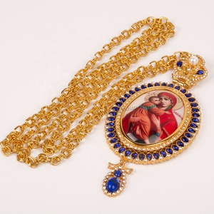 Manufacture Gold Chain Greek Orthodox Maria Oval Resin Virgin With Free PU Gift Box Zinc Alloy Large Pectoral Cross - Product Image 5