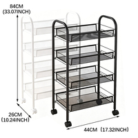 Chariot de rangement métallique à 3 ou 4 niveaux avec roulettes, chariot utilitaire en maille multicolore pour la cuisine, la salle de bain, le bureau, la maison