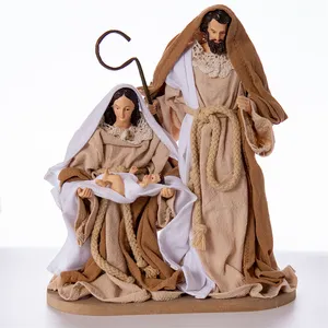 क्रिसमस जन्म सेट मूर्तियों धार्मिक बेबी यीशु पवित्र परिवार कपड़े राल शिल्प