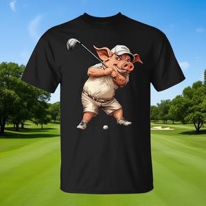 T-shirt Pigs Golfer Golf Pig per adulti unisex nera - Product Image 2