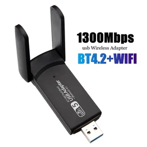 Adaptador WiFi USB <span class=keywords><strong>3.0</strong></span> de 1300Mbps con <span class=keywords><strong>Bluetooth</strong></span> 4.2, Doble Banda 2.4G/5GHz, Tarjeta de Red USB, Receptor Inalámbrico para Computadora de Escritorio y Portátil - Product Image 1