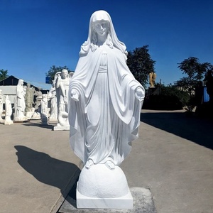 Statua della Vergine Maria in marmo bianco a grandezza naturale, design orientale, per uso in chiesa/cimitero, dimensioni e colore personalizzabili - Product Image 5