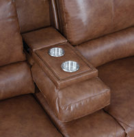 Juego de Sofás Reclinables Eléctricos Clásicos de Cuero Genuino con Portavasos, 3, 2 y 1 Plazas, Muebles para el Hogar