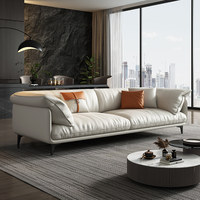 Canapé droit moderne de luxe en cuir et bois, anti-griffures, style minimaliste italien, personnalisable, à ressorts indépendants, pour salon