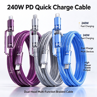 Câble USB-C vers C en nylon tressé transparent de qualité supérieure 240W 5A à charge rapide pour iPhone 15/16/17/18, tablettes Android et ordinateurs portables
