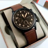 Montre à quartz vintage pour homme, chronographe multifonction, cristal, cadran de 42 mm, bracelet en cuir de 22 mm, aiguilles lumineuses qui brillent dans la nuit