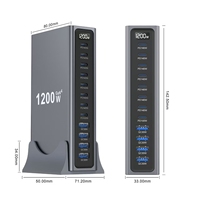 Station de charge USB de bureau 12 ports 1200W GaN4 à affichage numérique, chargeur rapide multi-appareils 8PD140W 4QC30W pour ordinateur portable