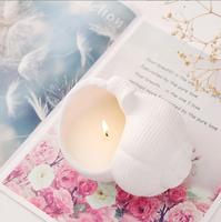 Vente en gros de bougie de luxe en forme de coquille en céramique blanche avec couvercle pour décoration de Noël à la maison cire parfumée