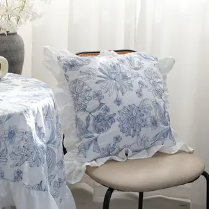 Avrupa tarzı kırsal lotus yaprağı kenar yatak odası kanepe yastığı saf pamuk işlemeli çiçek minder örtüsü