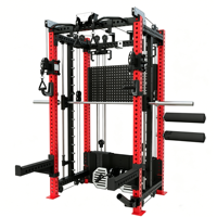 Machine Smith 3-en-1 avec rack de musculation multifonction, crossover à câbles et accessoires réglables pour entraînement à domicile et en salle de sport commerciale