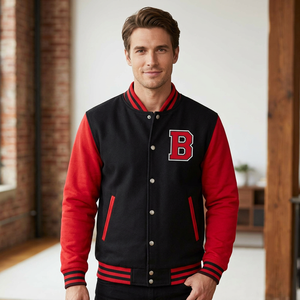 B2B Custom Men <b>Red</b> Black Motorcycle Hip Hop Vintage Breathable Winter Jacket Front Logo Wholesale Team College Uniform - Product Image 1